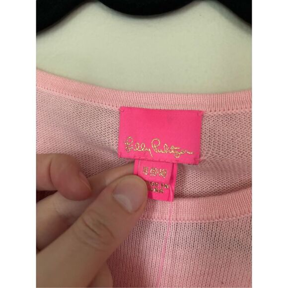 Girls Lilly Pulitzer Mini Ramona Sweater SZ XL Baby Pink Cotton Fringe Preppy - Picture 3 of 6